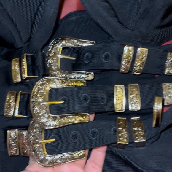 HOUSE OF CB 'Kia' Black Bandage Belted Dress L US 8-10/PN801 - Picture 4 of 10